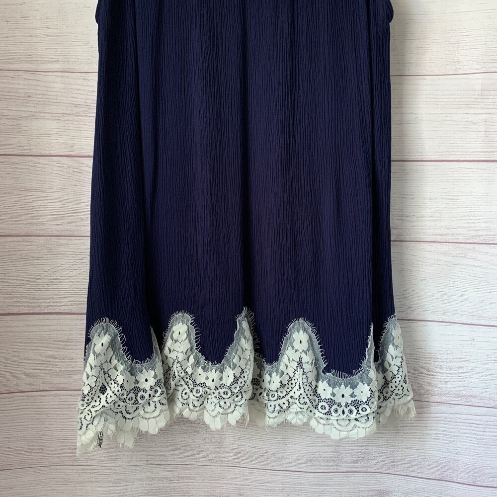 Umgee Navy Blue and Cream Lace Tunic Swing Dress Sleeveless Size XL - Picture 3 of 16